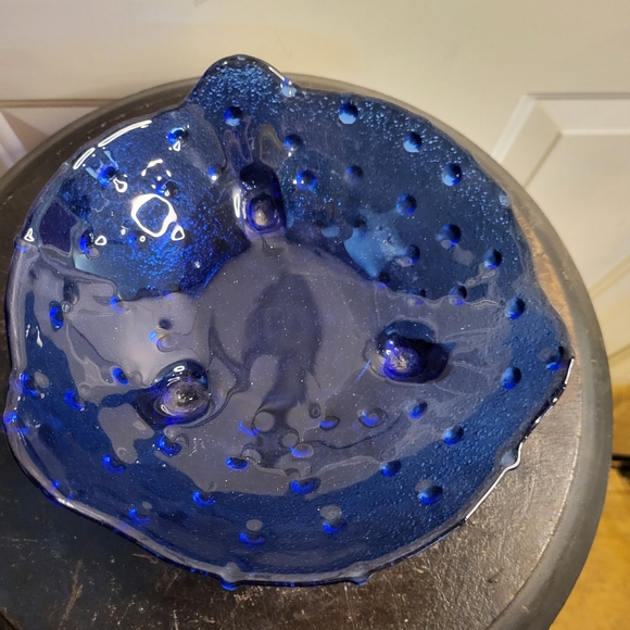 Hobnail Cobalt Blue Glass, 3 Footed, Vintage Bowl - Picture 5 of 9